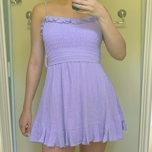 sweet lavender smocked and ruffled mini dress
